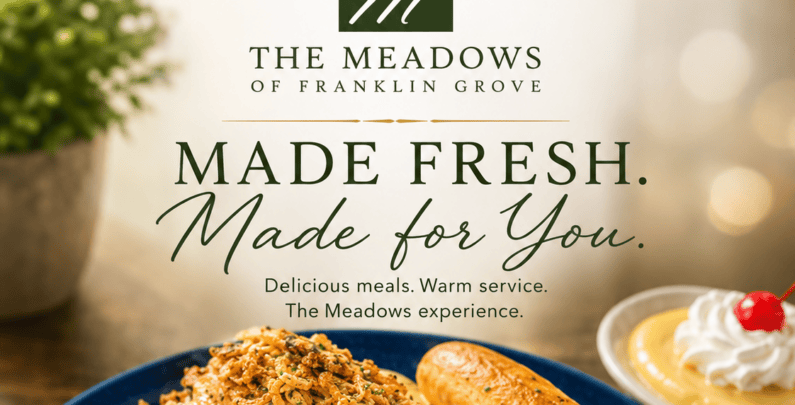 Dining at The Meadows of Franklin Grove: What's Included and What Residents Say